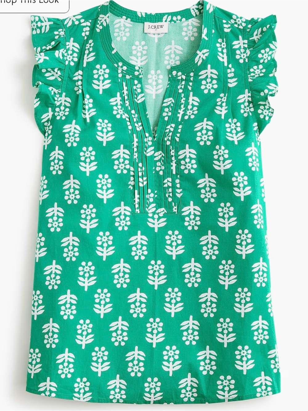 NWT 💚 J.Crew Factory 💚 Flutter-sleeve block-print top in EMERALD BERYL, Small